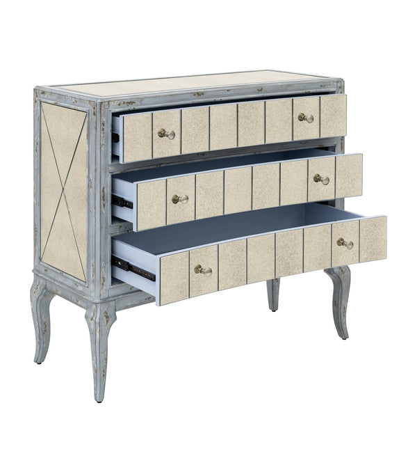 Basset Mirror Fontaine Hall Chest - Rustic Glamour With Robin's Egg Blue Finish And Elegant Storage Drawers Blue Wood,Mirror,Oak Veneer,Mdf 5574-lr-766
