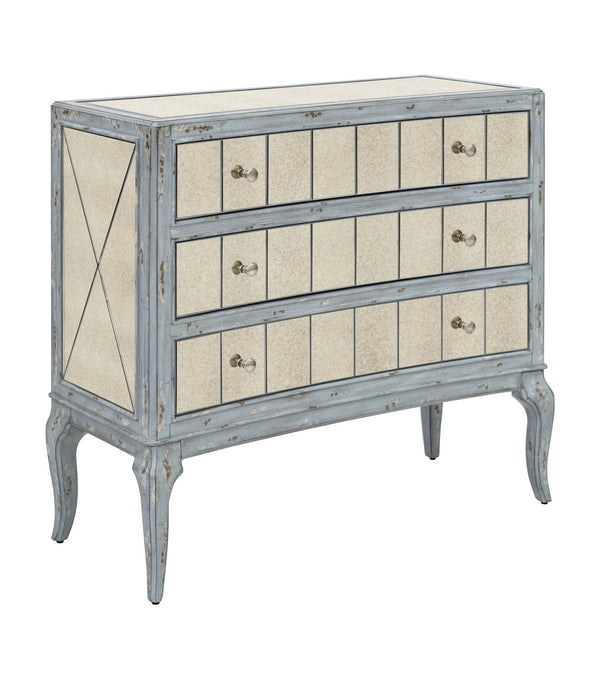 Basset Mirror Fontaine Hall Chest - Rustic Glamour With Robin's Egg Blue Finish And Elegant Storage Drawers Blue Wood,Mirror,Oak Veneer,Mdf 5574-lr-766