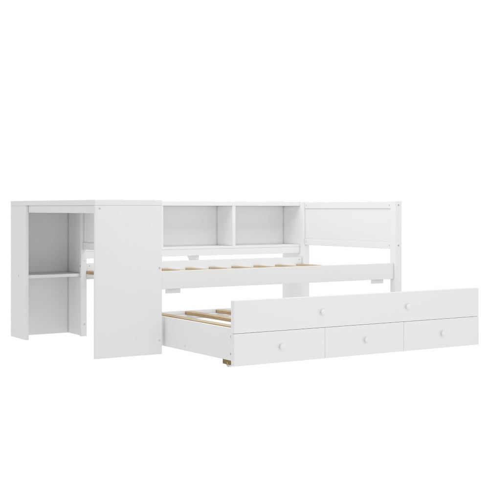 English Elm Twin Size Daybed With Trundle, Stylish Storage & Workspace Solution For Kids, Guests, Or Home Office W1580S00203-GIGA