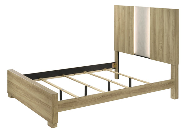 English Elm 1Pc Modern Queen Panel Bed With Integrated Lighting In Driftwood Finish - Minimalist Comfort & Style B2741S00318
