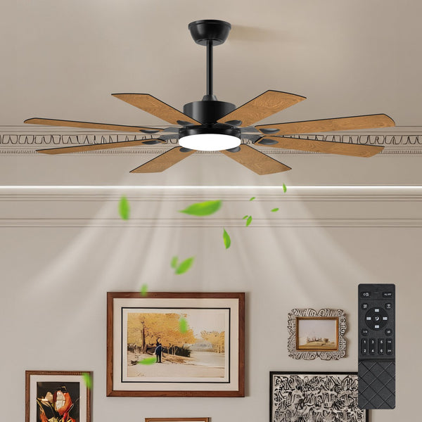English Elm 52 52 Inch Ceiling Fan with Lights Remote, 8 Plywood Blades, Quiet 6-Speed DC Motor, Reversible LED W1340P346387