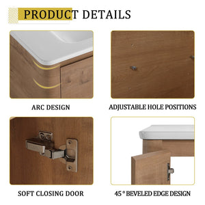 English Elm 52'' Freestanding Bathroom Vanity Oak Finish Ceramic Sink Soft Close Storage Cabinet W999S00513