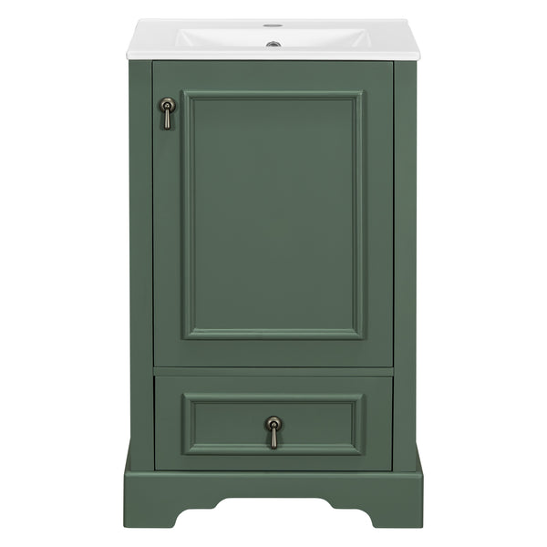 English Elm 20 Inch Bathroom Vanity with Ceramic Sink, Soft-Close Door, Adjustable Shelf, Smart Storage Organizing Design Green N729P299505F