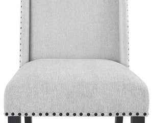 English Elm 5Pc Dining Set - Elegant White Marble Round Table With Dove Gray Wingback Chairs & Black Base B011S00994