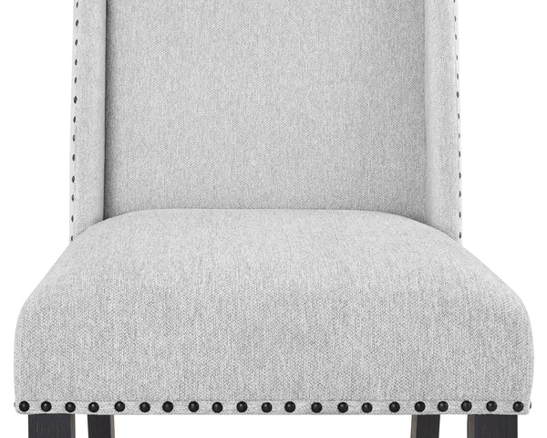 English Elm 5Pc Dining Set - Elegant White Marble Round Table With Dove Gray Wingback Chairs & Black Base B011S00994