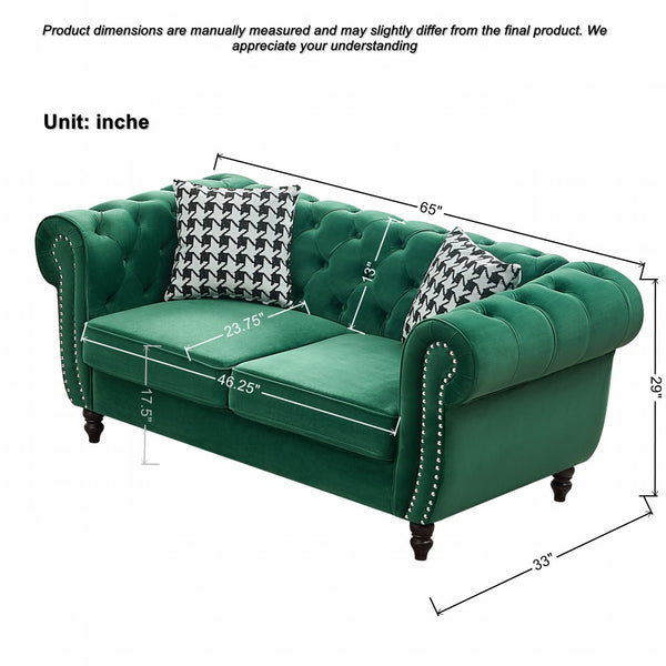 English Elm 3 Plus 2 Seater Chesterfield Velvet Sofa Set with Nailhead Trim for Living Room Green W3373S00066