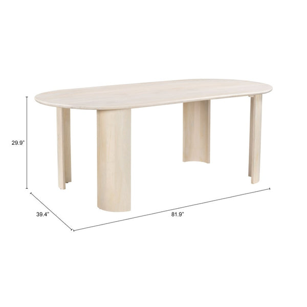 HomeRoots 82" Natural Wood Oval Dining Table - Rustic Mango Wood, Distressed Finish, Seats 4, Charming Centerpiece 557690