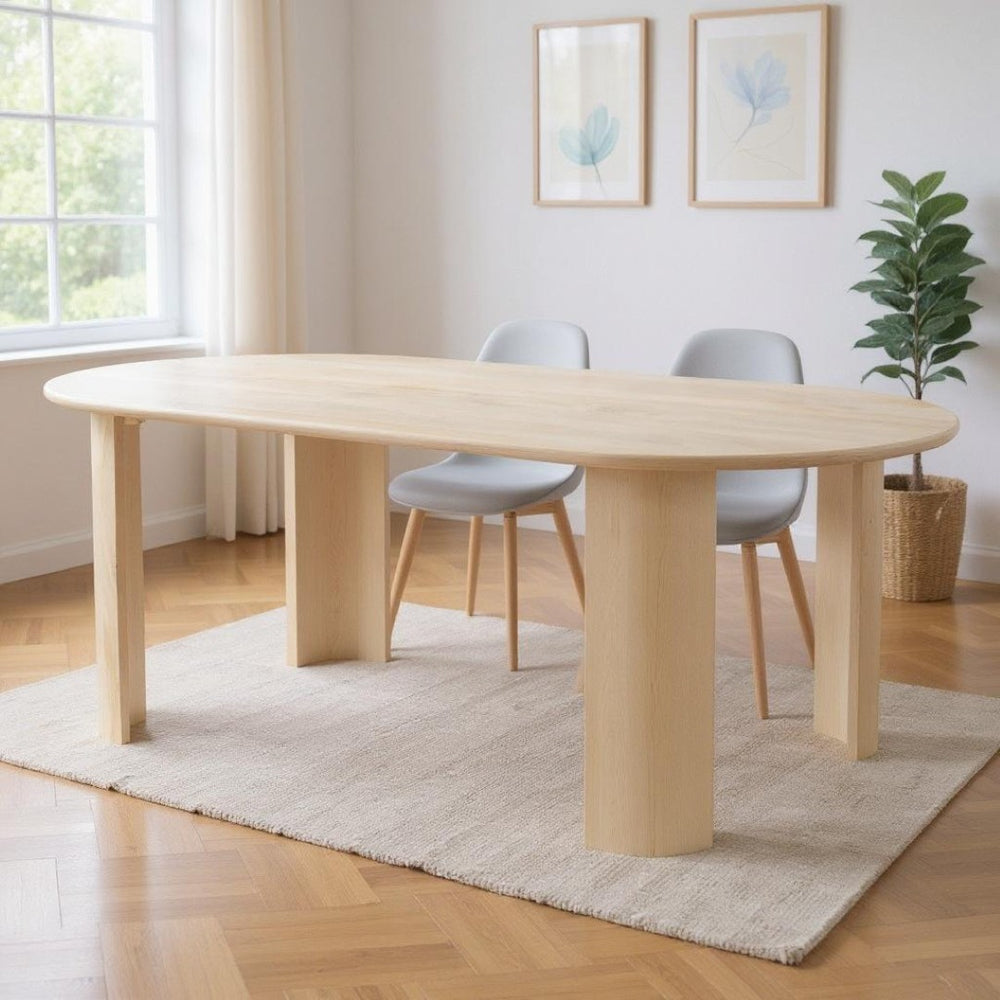 HomeRoots 82" Natural Wood Oval Dining Table - Rustic Mango Wood, Distressed Finish, Seats 4, Charming Centerpiece 557690