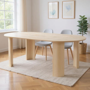 HomeRoots 82" Natural Wood Oval Dining Table - Rustic Mango Wood, Distressed Finish, Seats 4, Charming Centerpiece 557690
