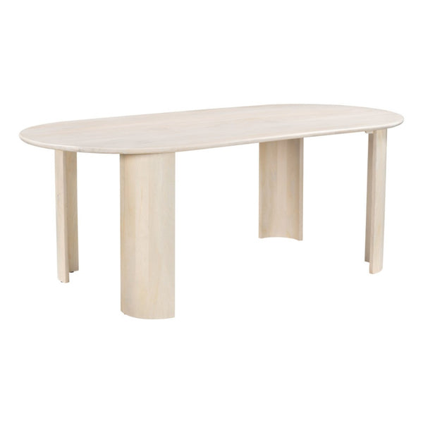 HomeRoots 82" Natural Wood Oval Dining Table - Rustic Mango Wood, Distressed Finish, Seats 4, Charming Centerpiece 557690
