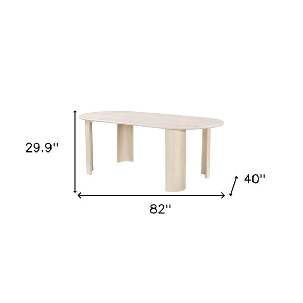 HomeRoots 82" Natural Wood Oval Dining Table - Rustic Mango Wood, Distressed Finish, Seats 4, Charming Centerpiece 557690