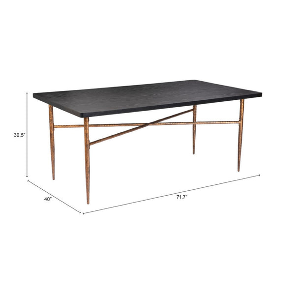 HomeRoots 72" Black and Bronze Wood and Steel Dining Table – Modern Elegance for Dining, Work, and Gatherings 557691