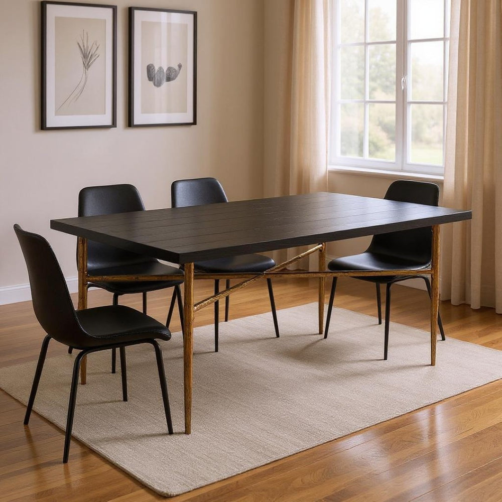 HomeRoots 72" Black and Bronze Wood and Steel Dining Table – Modern Elegance for Dining, Work, and Gatherings 557691