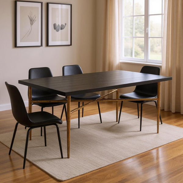 HomeRoots 72" Black and Bronze Wood and Steel Dining Table – Modern Elegance for Dining, Work, and Gatherings 557691