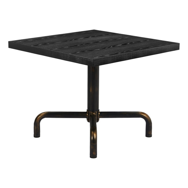 HomeRoots 36" Elegant Black and Gold Square Dining Table with Sturdy Pedestal Base for Compact Spaces 557692