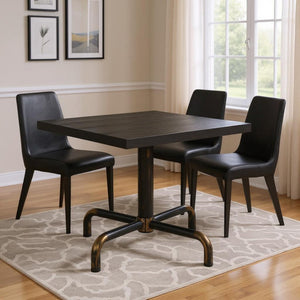 HomeRoots 36" Elegant Black and Gold Square Dining Table with Sturdy Pedestal Base for Compact Spaces 557692