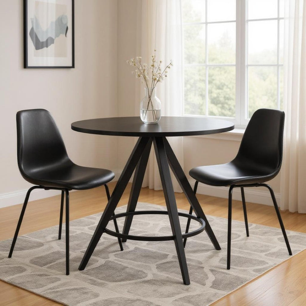 HomeRoots 37" Black Round Dining Table – Modern Wood & Steel Design for Stylish Dining, Entertaining & Workspaces 557693