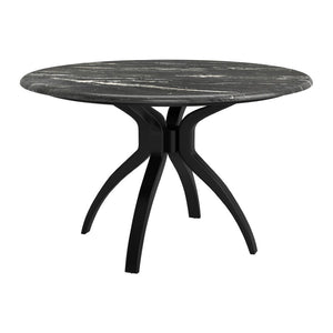 HomeRoots 50" Black Faux Marble Dining Table with Sturdy Steel Base - Modern Round Design for 4 People 557694