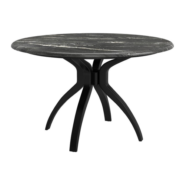HomeRoots 50" Black Faux Marble Dining Table with Sturdy Steel Base - Modern Round Design for 4 People 557694