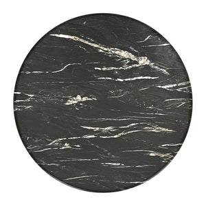 HomeRoots 50" Black Faux Marble Dining Table with Sturdy Steel Base - Modern Round Design for 4 People 557694