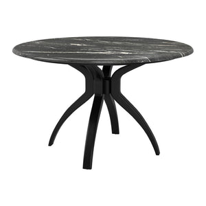 HomeRoots 50" Black Faux Marble Dining Table with Sturdy Steel Base - Modern Round Design for 4 People 557694