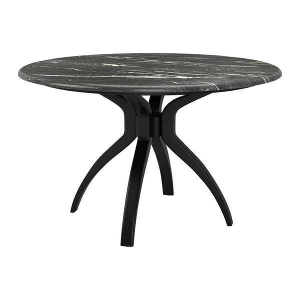 HomeRoots 50" Black Faux Marble Dining Table with Sturdy Steel Base - Modern Round Design for 4 People 557694