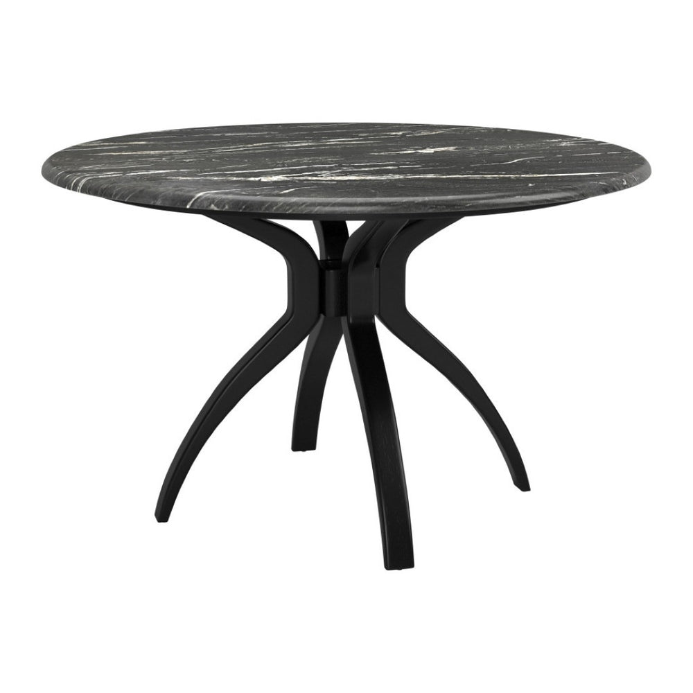 HomeRoots 50" Black Faux Marble Dining Table with Sturdy Steel Base - Modern Round Design for 4 People 557694