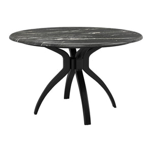 HomeRoots 50" Black Faux Marble Dining Table with Sturdy Steel Base - Modern Round Design for 4 People 557694