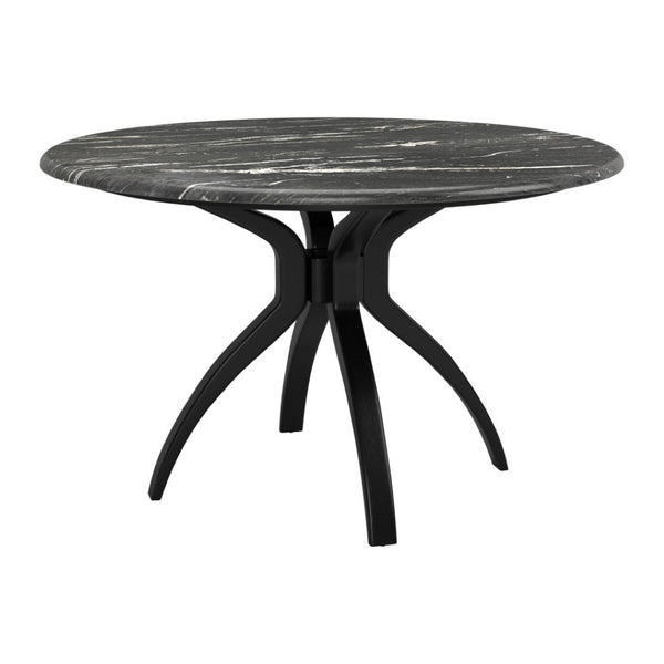 HomeRoots 50" Black Faux Marble Dining Table with Sturdy Steel Base - Modern Round Design for 4 People 557694