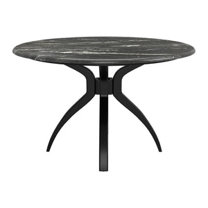 HomeRoots 50" Black Faux Marble Dining Table with Sturdy Steel Base - Modern Round Design for 4 People 557694