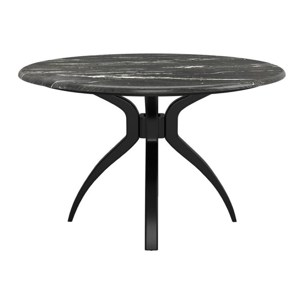 HomeRoots 50" Black Faux Marble Dining Table with Sturdy Steel Base - Modern Round Design for 4 People 557694