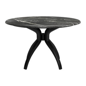 HomeRoots 50" Black Faux Marble Dining Table with Sturdy Steel Base - Modern Round Design for 4 People 557694