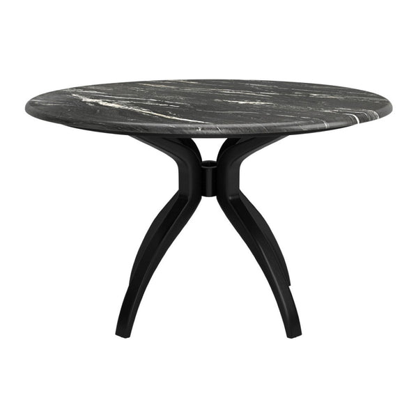 HomeRoots 50" Black Faux Marble Dining Table with Sturdy Steel Base - Modern Round Design for 4 People 557694