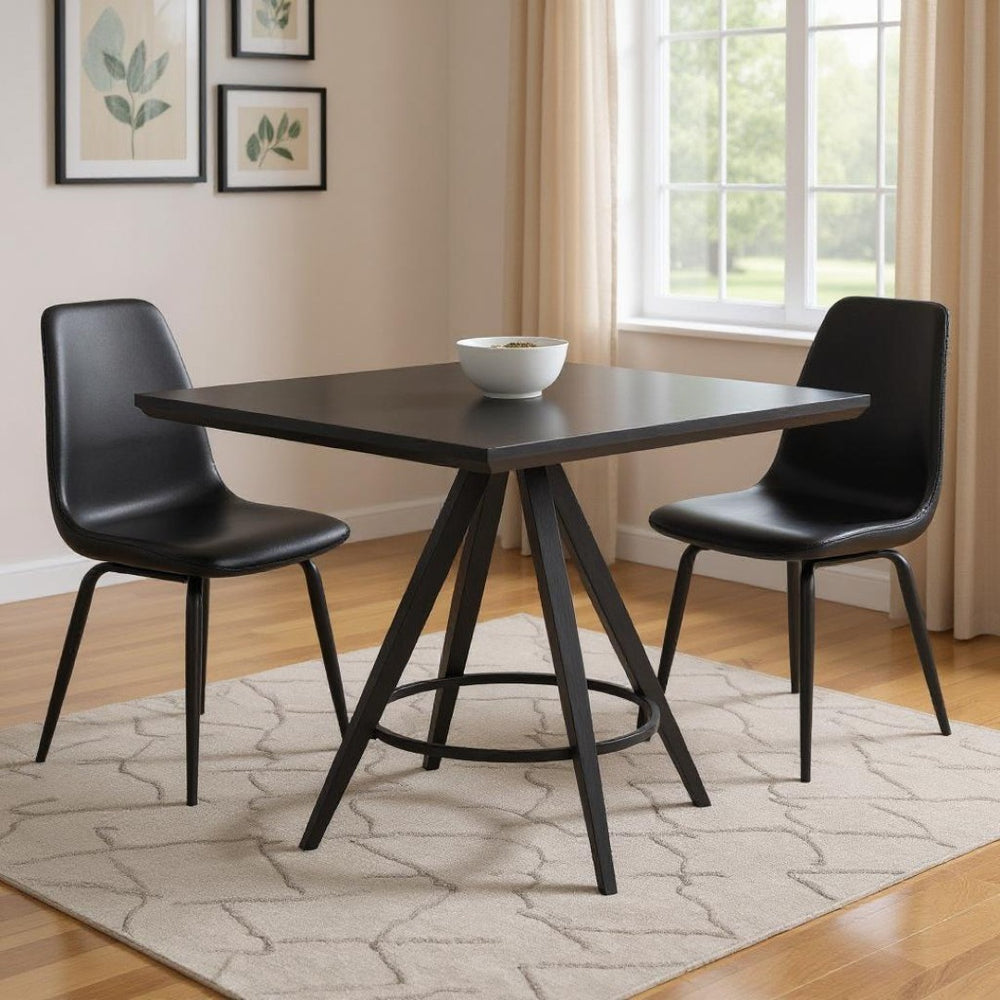 HomeRoots 37" Black Wood and Steel Square Dining Table - Modern, Durable Design for Compact Spaces & Gatherings 557695