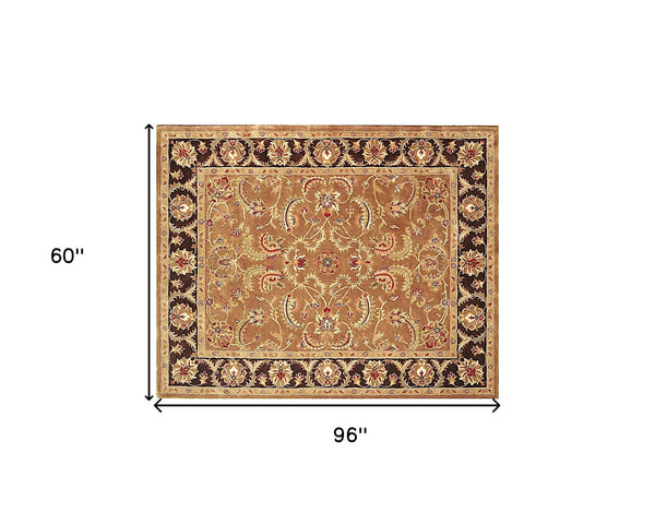 Homeroots 5' X 8' Brown Oriental Hand Tufted Non Skid Area Rug  Wool 557699