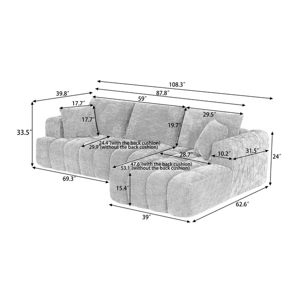 English Elm Chenille L-Shape Luxury Oversized Sofa – Comfy Sleeper Couch For Modern Living Rooms & Apartments W2339S00036
