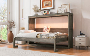 English Elm Twin Size Murphy Bed With Integrated Led Light - Space-Saving Foldable Cabinet For Stylish Living N7090004013D-GIGA