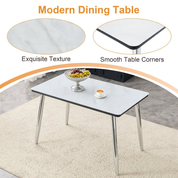 English Elm Table and Chair Set Marble Glass Top with Gray Pu Seating for Modern Dining W1151S04647