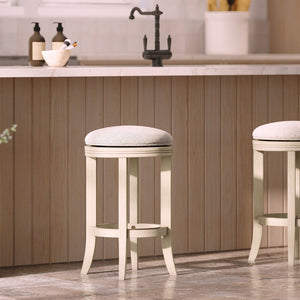 English Elm 26in. Backless Swivel Counterstool Solid Wood Farmhouse Seat Distressed Finish Kitchen Grey+Ivory B2751P436424