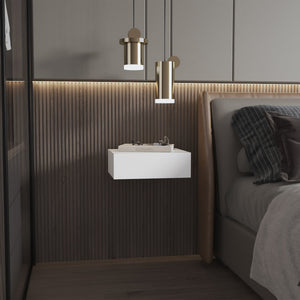 English Elm White Floating Nightstand Wall-Mounted | Sleek Modern Minimalist Design, Drawer Storage, Space-Saving Elegance B062P175152