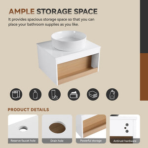 English Elm 24" Floating Oak Plywood Bathroom Vanity Set with Glossy Resin Sink Scandinavian Style W3450S00051