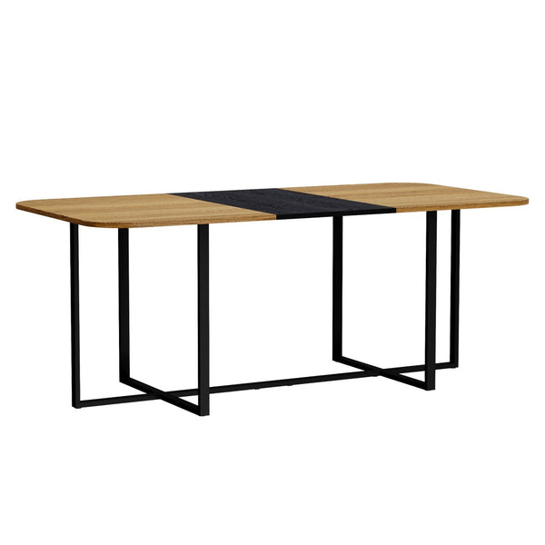 English Elm Sn-rgt200-8-wdbk Two-tone Wood Grain Rectangular Dining Table with Geometric Metal Base W3875P372902