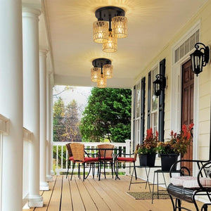 English Elm Flush Rattan 3-Light Semi Flush Mount Ceiling Light Fixture – Handwoven Eco Boho Farmhouse Chic Ambient Brown W2738P185408