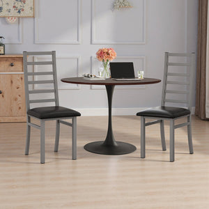 English Elm Metal Dining Chairs Set Of 2 - Stylish Grey Pu Leather, High-Back Steel Legs For Modern Spaces W757P232712