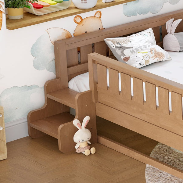 English Elm Queen Bunk Bed with Trundle Solid Pine Kids Car Themed Frame Built-in Bookshelf Natural W1580S00564