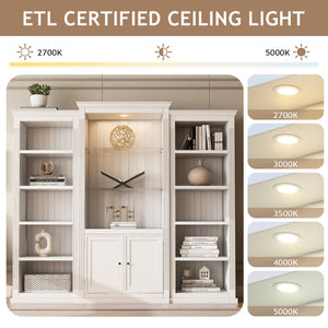 English Elm 78.75'' Retro Farmhouse 3-Piece White Bookcase Wall Suit with ETL 5-Color LED, Tempered Glass Shelves SN845P263122W