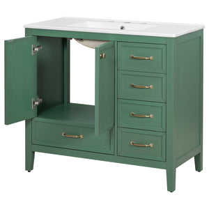 English Elm Christopher Knight Home® - 36" Vintage-inspired Bathroom Vanity with Ceramic Sink, Solid Wood Frame, Soft-Close Drawers, Spacious Storage Green N759P293646F