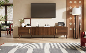 English Elm 78 Inch Walnut Entertainment Center Fluted Doors Solid Wood Legs for Living Room N710P372559P