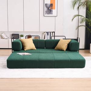 English Elm Folding Sofa Bed with Corduroy Cover, 78.5" Convertible Futon Couch, No-Assembly Foam Spring Mattress, Compact Sleeper for Living Room Green W2915P276680