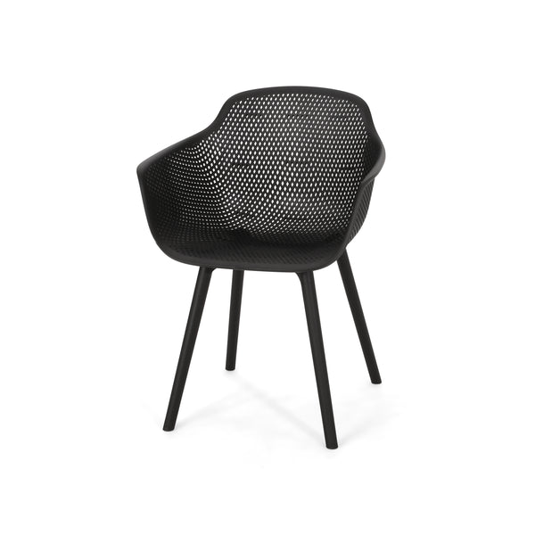 English Elm Christopher Knight Home® - LOTUS modern outdoor dining chair with weather-resistant polypropylene, perforated diamond pattern comfort and stability Black 23.5 L x 23.5 W x 22.5 H 69068.00BLK